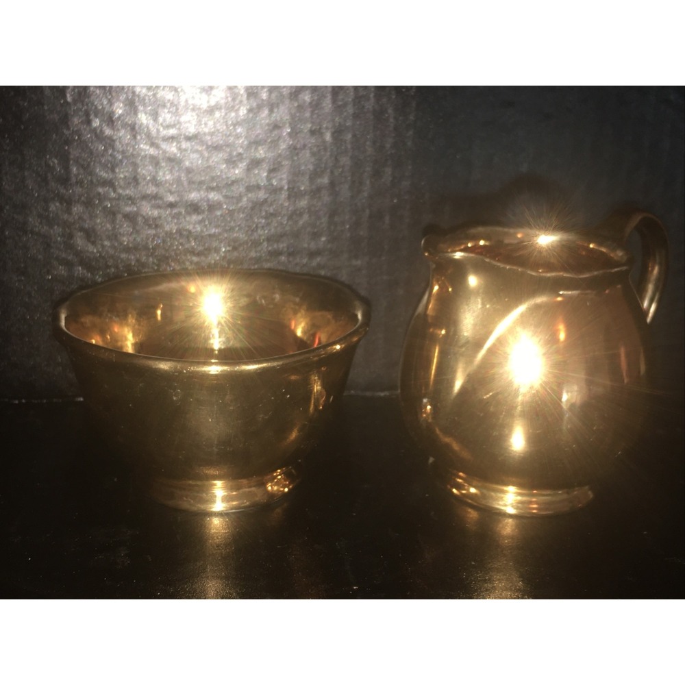 Art Deco Crown Devon Made in England gold creamer & sugar NO tray set